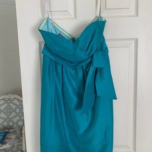 Jenny Yoo Teal Strapless Tulip Dress with Bow